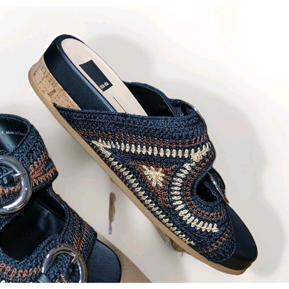 ​DOLCE VITA New Crochet Platform Slide Sandals Women's Size 8.5 Cork Weave Black - Picture 9 of 10